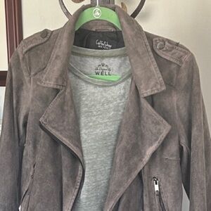 Coffee Shop Gray Suede Leather Like Moto Jacket Size Medium
